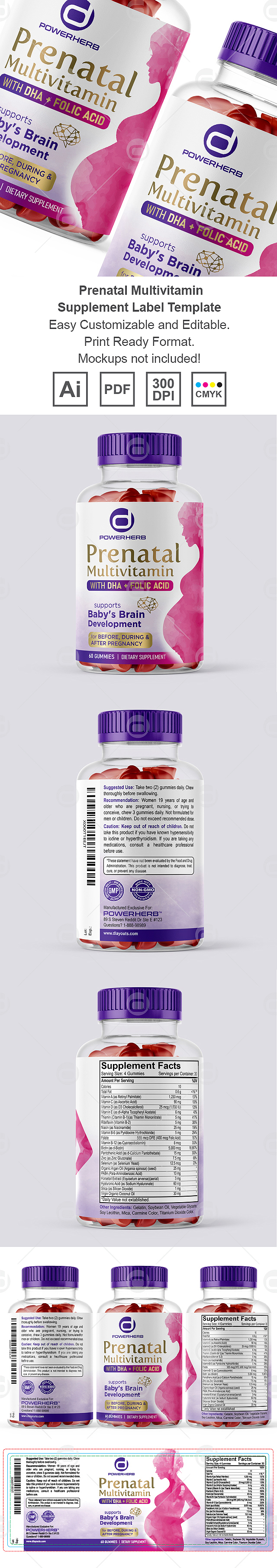 Prenatal Multivitamin Supplement Label Template