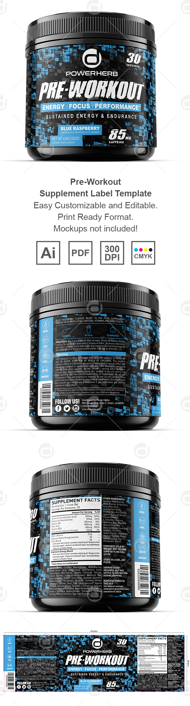 Pre Workout Powder Supplement Label Template